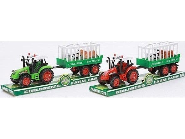 Traktor med släp och djur
