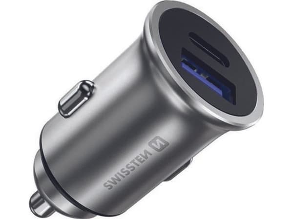 Swissten bil-lader 36W, 2 porter USB-C + USB-A