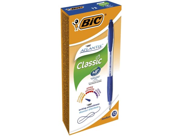 Kuglepen BIC Atlantis, medium, blå - (æske á 12 stk.)