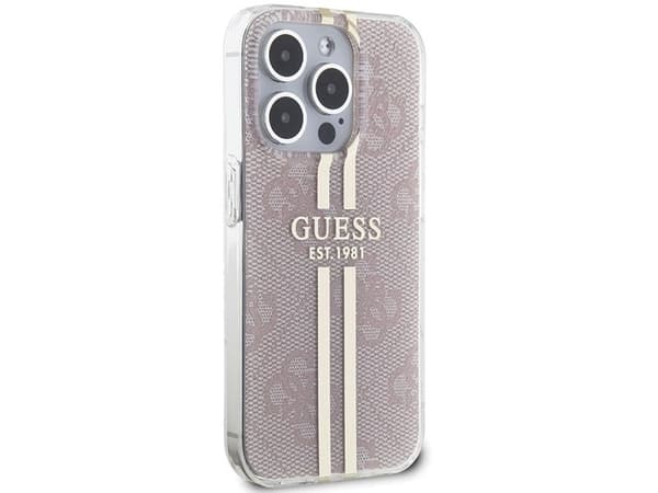 Guess IML 4G Gold Stripe-deksel til iPhone 14 Pro Max - rosa
