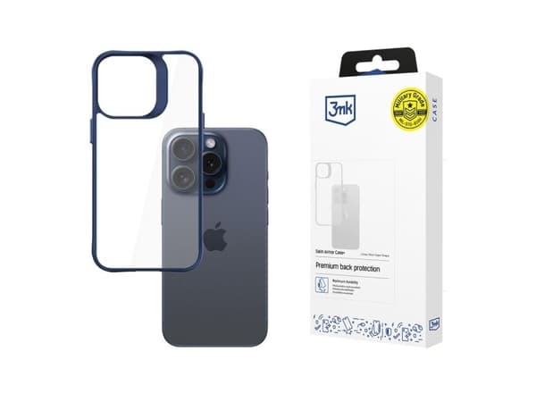 3MK Satin Armor Case+, Mobilskal, Apple, iPhone 15 Pro Max, 15,5 cm (6.1"), Blå, Transparent