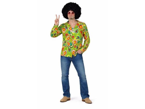 Grøn hippieskjorte med hjerter