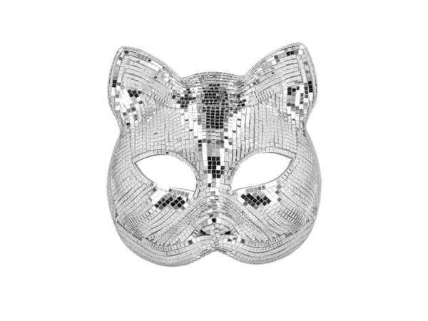 Silverfärgad diskommask för katt