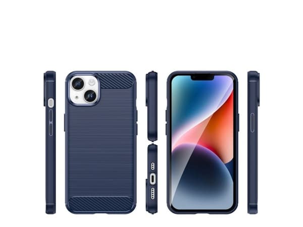 Carbon Case iPhone 14 Plus fleksibelt gel-etui med blå bakside