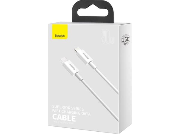 Baseus Superior, 1,5 m, Lightning, USB C, Hanstik, Hanstik, Hvid