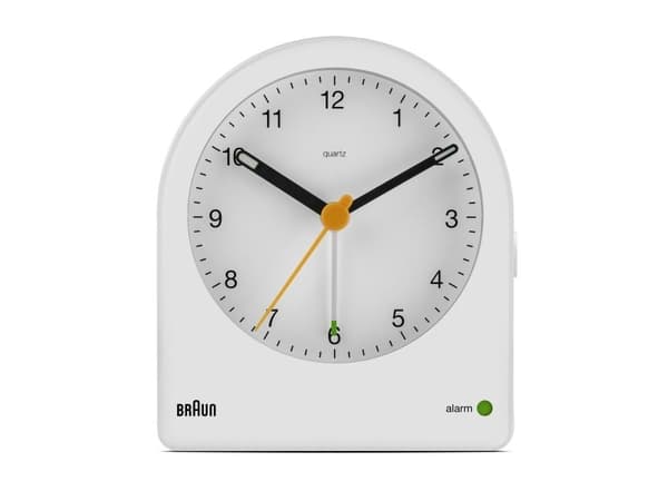 Braun BC22, Quartz-väckarklocka, Rund, Vit, Gul, 12 timmar, Ringklocka, Batteri