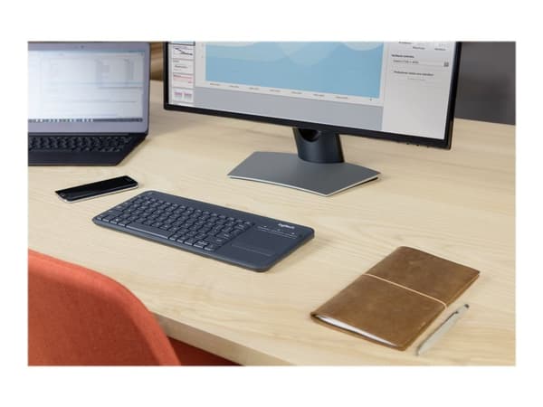 Logitech K400 Plus, Mini, Langaton, Langaton RF, QWERTY, Musta