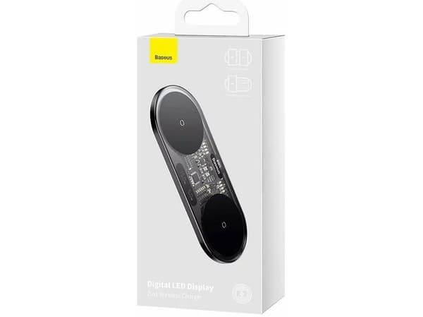 Baseus 2In1 20W Digital Led Display, Innendørs, USB, Trådløs lading, Sort