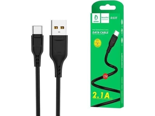 Denmen USB-A - USB-C 2 m USB-kaapeli Musta (D23T)