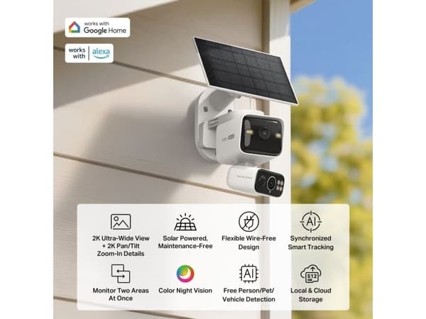 TP-Link Tapo C645D KIT, IP-säkerhetskamera, Utomhus, Trådlös, Amazon Alexa & Google Assistant, Tak/vägg/stång, Vit