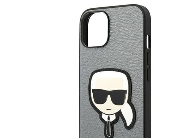 Karl Lagerfeld Saffiano Karl's Head patch-skal för iPhone 14 Plus - silver
