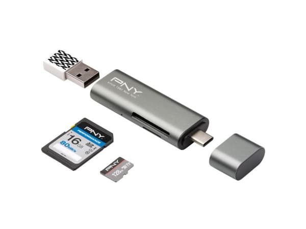 PNY - Kortläsare - 3-i-1 (SD, microSD, SDHC, microSDHC, SDXC, microSDXC) - USB-C