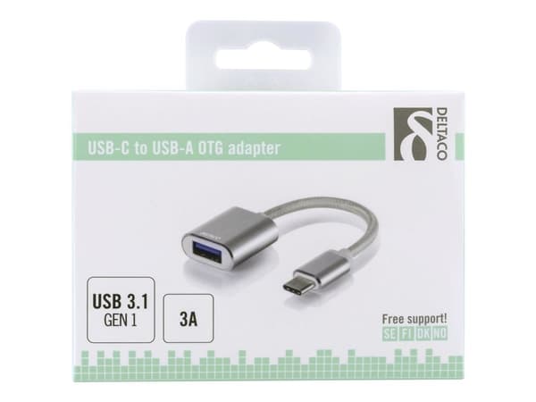 DELTACO - USB-adapter - USB-C (hane) till USB typ A (hona) - USB 3.1 Gen1 OTG - 10 cm - silver