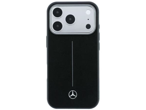 Mercedes Leather Semi Wrap Iconic Line MagSafe Case for iPhone 18 Pro Max / 17 Pro Max - Black