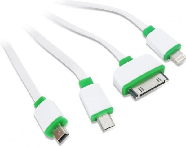 Omega USB Cable Set 4in1, micro USB, mini USB, Lightning, Apple 30 pin, white and green