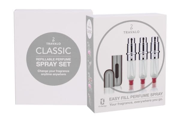 Travalo Classic påfyllningsbar parfymspray Silver 3 x 5 ml presentask
