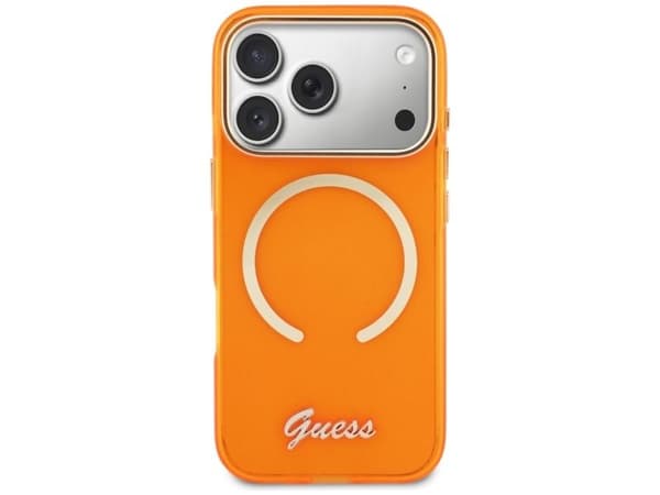 Guess IML Script metall MagSafe-deksel til iPhone 17 Pro - oransje