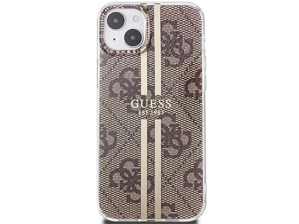 Guess IML 4G Gold Stripe case for iPhone 15 Plus / 14 Plus - brown