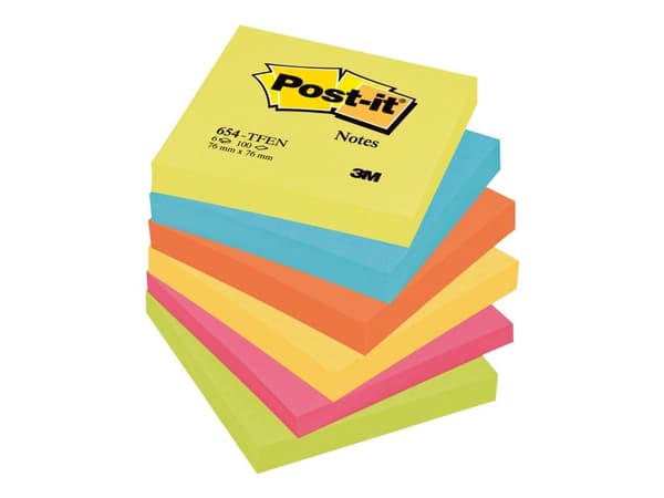 Post-it notes neon 76x76 mm ass. farver 654TFEN (6 stk.)