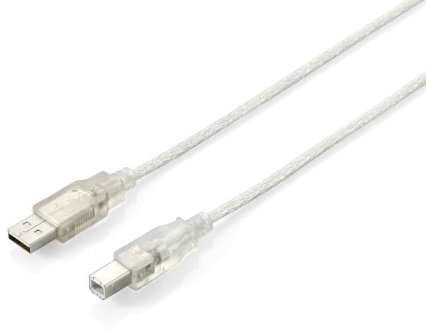 Equip 128652, 5 m, USB A, USB B, USB 2.0, Hane/Hane, Silver, Transparent