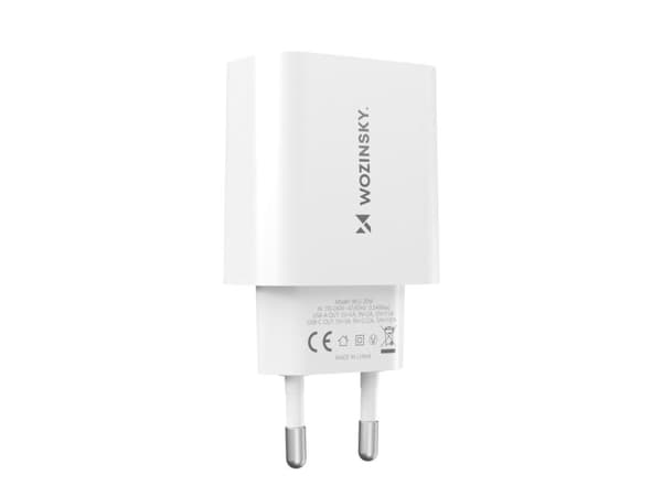 Wozinsky WLS-20W 20W USB-A USB-C Wall Charger with 1m USB-C - USB-C Cable - White