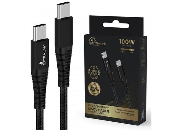 Extralink CABESL02, 2 m, USB C, USB C, USB 2.0, 0,48 Gbit/s, Svart