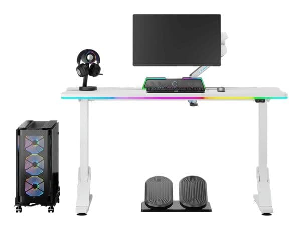 Ultradesk IRON, Rett, Rektangulær form, Spilling, Matt, Hvit, T-ben