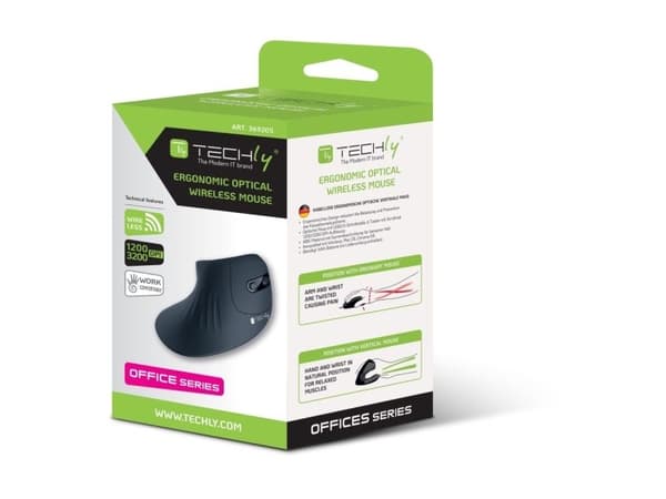 Techly 2,4 GHz RF USB trådløs vertikal mus, 3200 dpi optisk