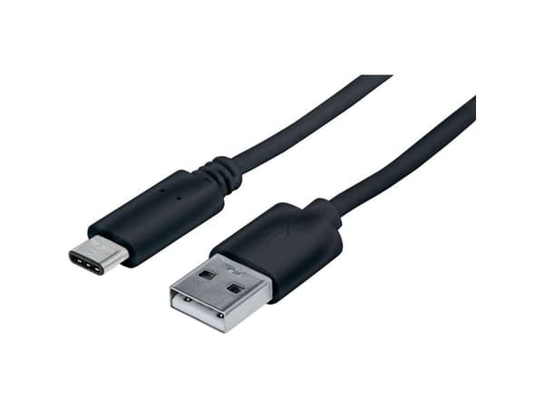 Manhattan 353298, 1 m, USB C, USB A, USB 2.0, Hankjønn/hankjønn, Svart