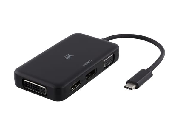 DELTACO USBC-MULTI - Extern videoadapter - USB-C 3.1 - DisplayPort, DVI, HDMI, VGA - svart