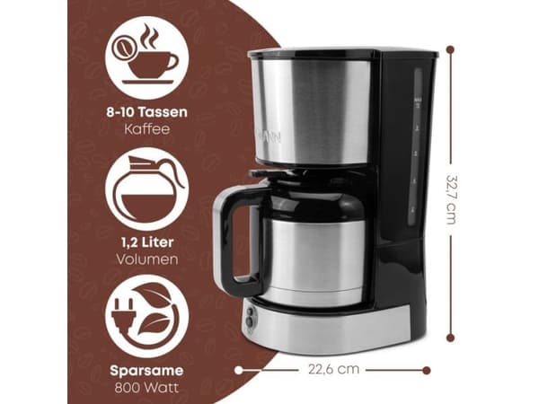 Bomann 660661, Kaffebrygger (drypp), 1,2 l, Malt kaffe, 800 W, Sort, Rustfritt stål