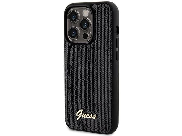 Guess Sequin Script metalls stylingskal till iPhone 13 Pro Max - svart