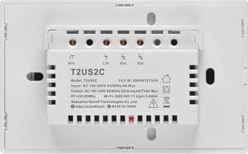 Sonoff T2US2C - 2-gångs Wi-Fi smart väggströmbrytare US - vit