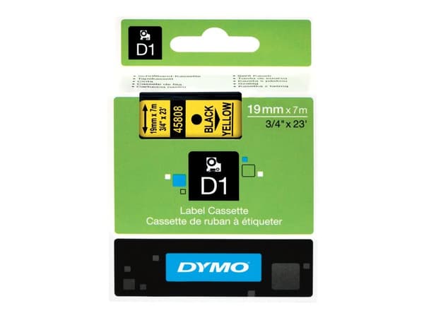 Teksttape, Dymo D1, 19 mm, sort/gul