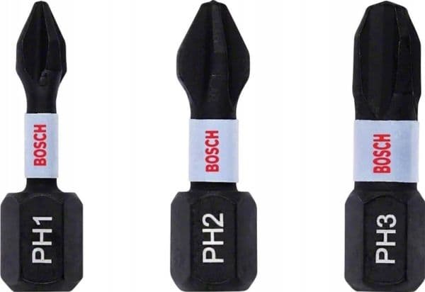 Bosch bitsett Impact Control 3 deler 25 mm PH1/PH2/PH3