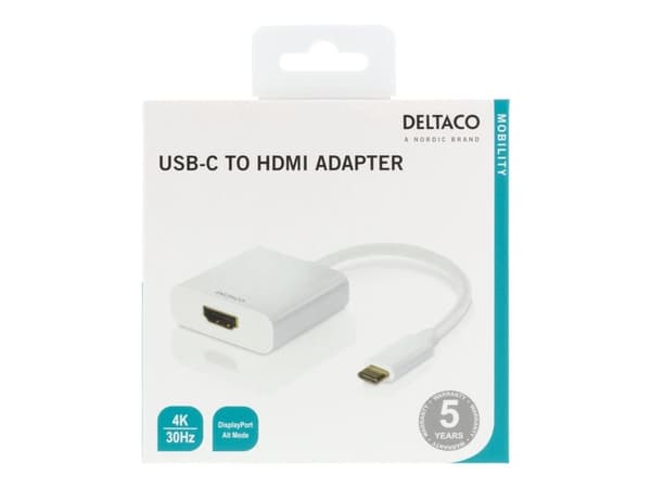 DELTACO USBC-HDMI7 - Ekstern videoadapter - USB-C - HDMI - hvit