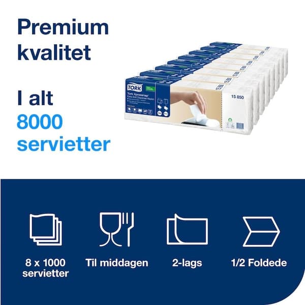 Servett Tork N4 Xpressnap® Extra Soft, Premium, Interfold 2-lagers, vit - (1000 st. x 8 förpackningar)