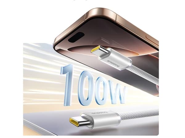 USB-kabel Baseus USB-C til USB-C, 1 m, hvit (6932172691370)