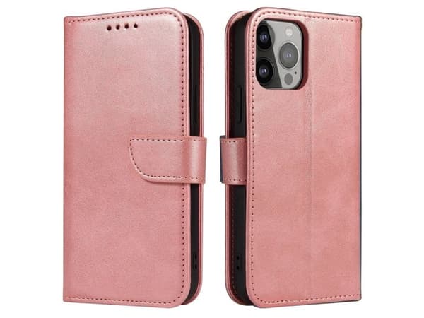 Lommebokdeksel med klaffstativ til iPhone 15 Pro Magnetveske - rosa