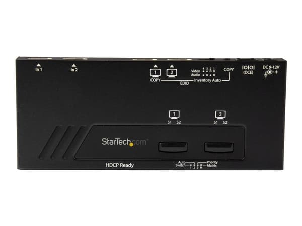 Startech 2x2 HDMI Matrix Switcher - 4K UltraHD HDMI Switch with Fast Switching, Auto-Sensing and Serial Control (VS222HD4K) - Video/audio switch - ...