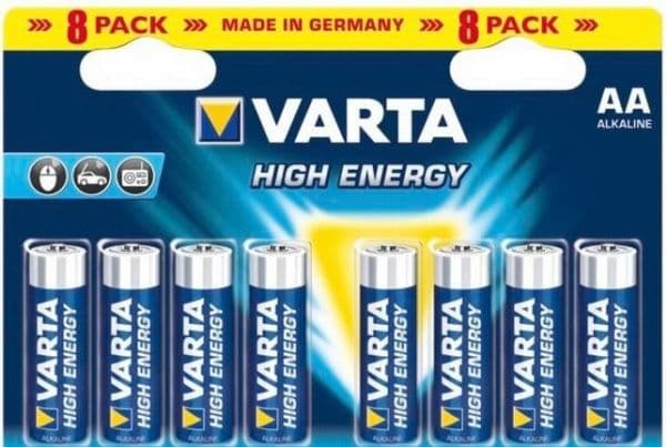 Varta 04906121418, Engångsbatteri, AA, Alkalisk, 1,5 V, 8 styck, Blå, Grå