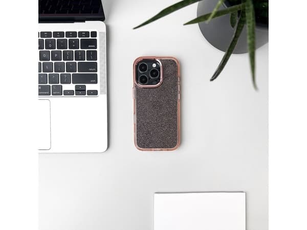 Glitterfodral för iPhone 16 - rosa med glitter