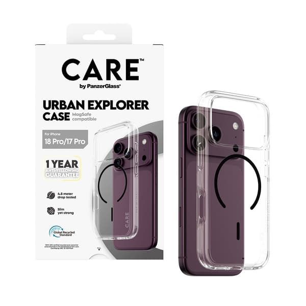 CARE by PanzerGlass Urban Explorer Case Transparent w. Black MagSafe iPhone 18 Pro | 17 Pro
