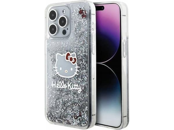 Hello Kitty Liquid Glitter Charms Kitty Head dėklas iPhone 15 Pro Max - sidabrinis