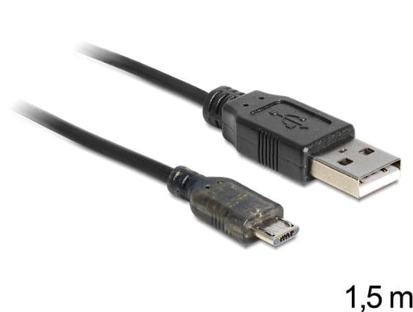 DeLOCK USB 2.0-A - USB micro-B, 1.5m, 1,5 m, USB A, Micro-USB B, USB 2.0, Uros/uros, musta