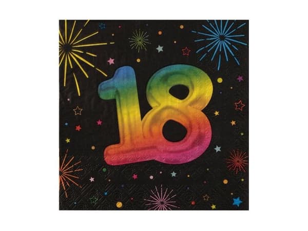 Sorte og regnbueservietter, 18 år