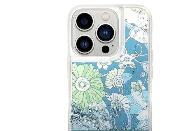 Guess Flower Liquid Glitter-deksel til iPhone 14 Pro Max - grønn