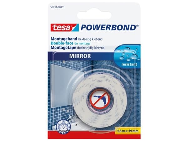 Tesa Powerbond Mirror - Dubbelsidig tejp - 19 mm x 1.5 m - vit