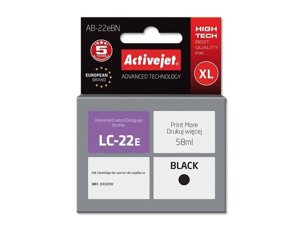 Activejet AB-22eBN, Musta, Väriainepohjainen muste, 58 ml