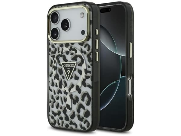 Guess Leopard Glitter MagSafe Case for iPhone 17 Pro - Black